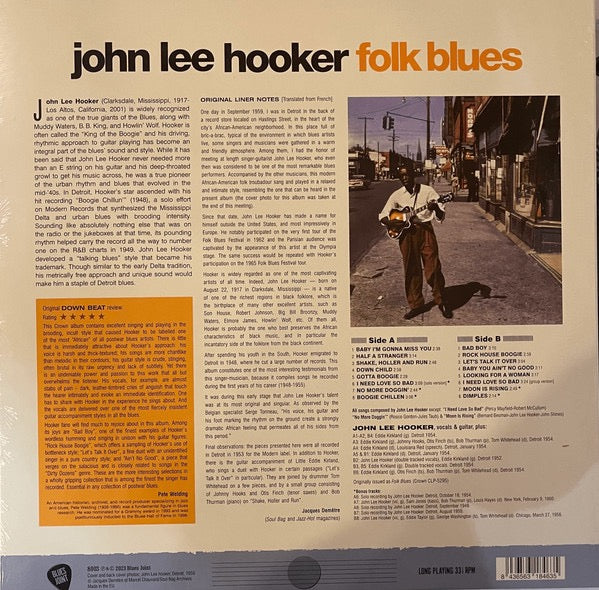 Image of Back Cover of LP - NEW/NEW - JOHN LEE HOOKER, Folk Blues (Blues Joint; 8003BJ, Europe 2023 Reissue, 180 Gram Vinyl), , - 2416351C