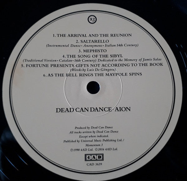 Image of Label Cover of LP - NEW/NEW - DEAD CAN DANCE, Aion (4AD; CAD 3639, Europe 2023 Reissue, Inner), , - 1336234E