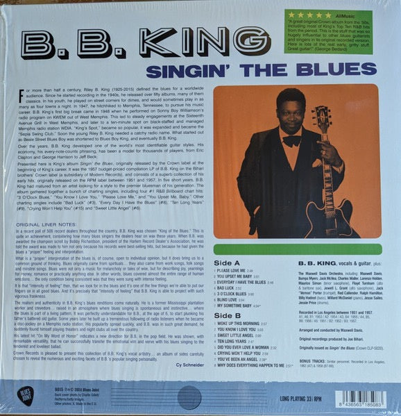 Image of Back Cover of LP - NEW/NEW - B.B. KING, Singin' The Blues (The Blues Joint Collection; 8015, USA & Europe 2024 Reissue, Insert), , - 2436100E
