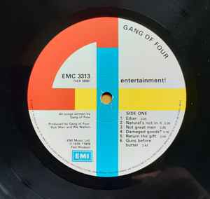 Image of Label Cover of LP - VG/VG+ - GANG OF FOUR, Entertainment! (EMI Text On Both Labels; EMC 3313, UK 1980s Reissue, Inner With Two Clipped Corners), Edge wear, Small inner split., - 1316260C