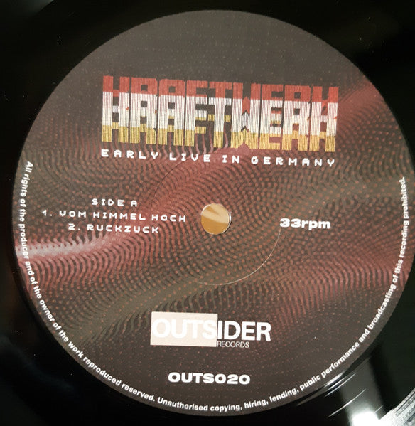 Image of Label Cover of LP - EX/EX - KRAFTWERK, Early Live In Germany (Outsider Records; OUTS020, Europe 2022 Reissue, Unofficial Release. Live In Soest 1970), Opened Instore, Still In Shrinkwrap, - 1446019S