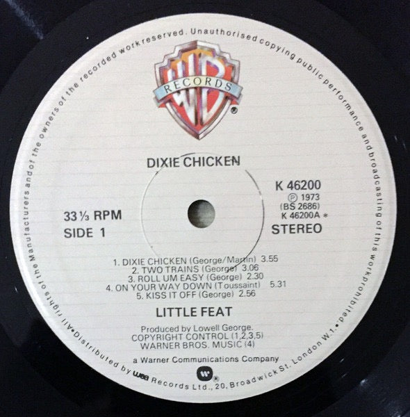 Image of Label Cover of LP - VG/VG - LITTLE FEAT, Dixie Chicken (Warner Bros. Records Cream Labels; K 46200, UK 1970s Reissue), , - 1526125E