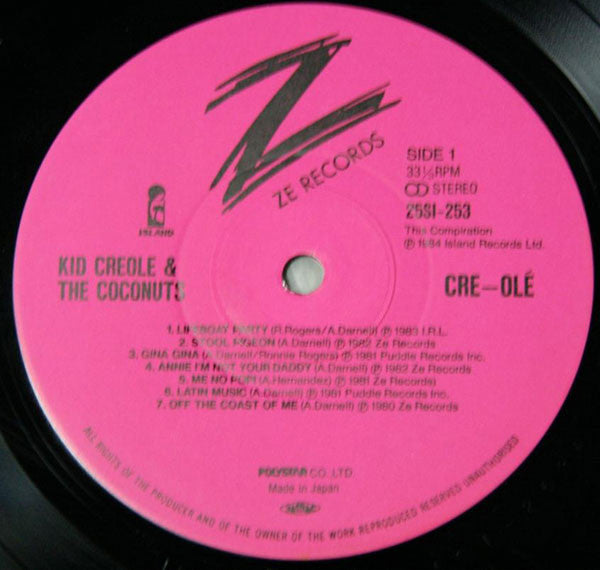 Image of Label Cover of LP - VG+/VG+ - KID CREOLE & THE COCONUTS, Cre~Ol - The Best Of Kid Creole & The Coconuts (Ze Records; 25SI-253, Japan 1984, Insert, OBI attached to insert), , - 1426101E