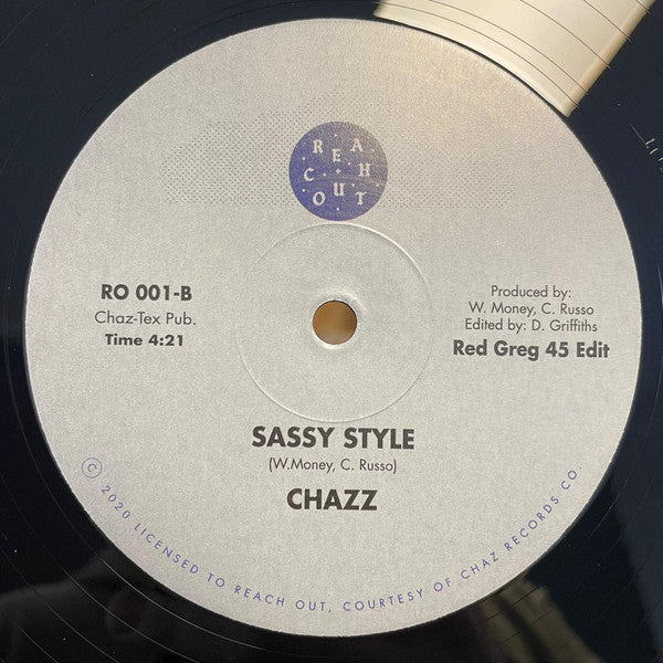 Image of Back Cover of 12" - /VG+ - CHAZZ, Sassy Style (Reach Out; RO001, France 2021 Reissue), Strong VG+, - 1446079S