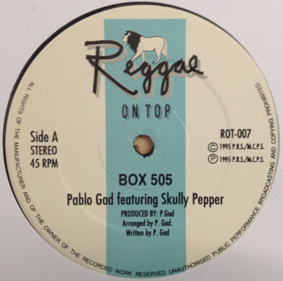 Image of Front Cover of 12" - /VG - PABLO GAD FEAT. SCULLY PEPPER, Box 505 (Reggae On Top; ROT-007, UK 1995), Visual scuffs, plays fine., - 1416419C