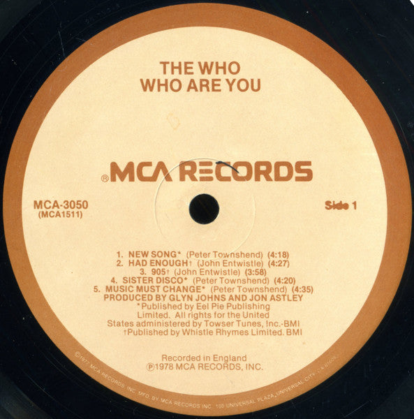 Image of Label Cover of LP - VG/VG - THE WHO, Who Are You (MCA Records; MCA-3050, US 1978, Pinckneyville Pressing), Creasing and light sticker residue to sleeve. , - 1426370E