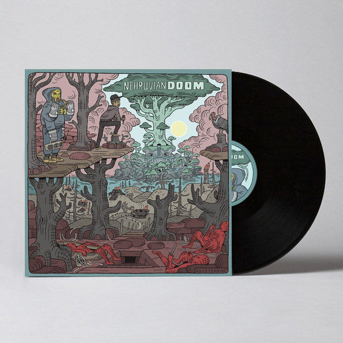 Image of Back Cover of LP - NEW/NEW - NEHRUVIANDOOM (MF DOOM & BISHOP NEHRU), Nehruviandoom (Lex Records; LEX099LP, Europe 2026 Reissue, Inner, Black Vinyl), , A long time ago in London...The VILLAIN was laying low on the fog shrouded Tin Islands when Bishop s X-Wing crashed into his swamp. It was April 2013, and that s a metaphor for Bishop s first meeting with DOOM before a show at the 100 Club. The future collaborators were booked to play in the tiny ancient jazz venue with Ghostface Killah that night. A