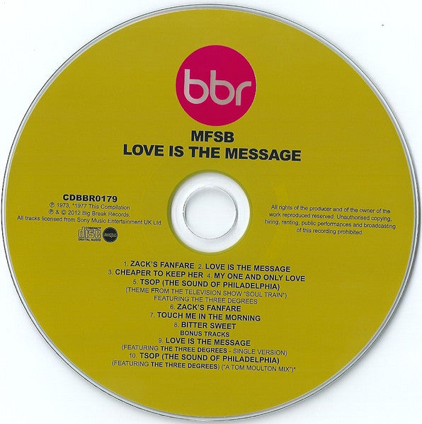 Image of Label Cover of CD - VG+/VG+ - MFSB, Love Is The Message (Big Break Records; CDBBR 0179, Europe 2012 Reissue, Super Jewel case), Opened Instore, - 1456532S