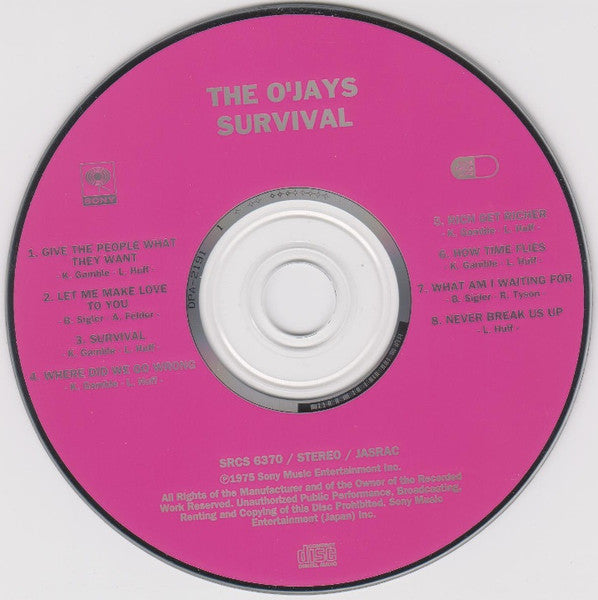 Image of Label Cover of CD - EX/EX - THE O'JAYS, Survival (Sony Records; SRCS 6370, Japan 1994, Jewel Case), , - 1556003S