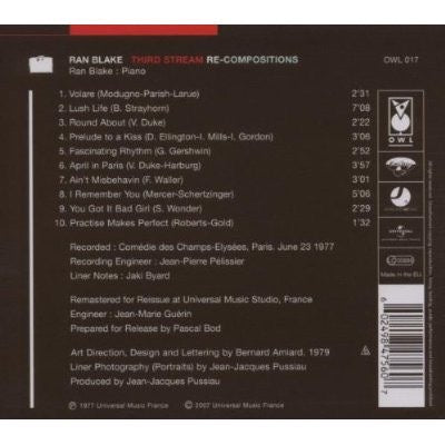 Image of Back Cover of CD - VG+/VG+ - RAN BLAKE, Third Stream Re-Compositions (Universal Music Jazz France; 984 756 0, France 2007 Reissue, Digipak, Insert), Nice copy showing minimal sign of use., - 1516074C