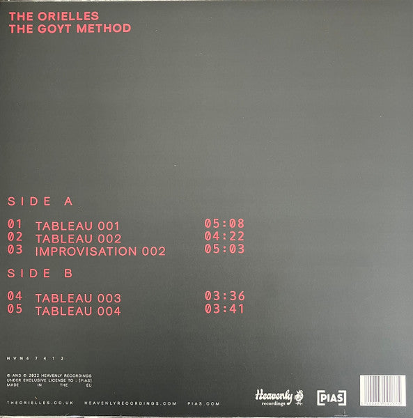 Image of Back Cover of 12" EP - VG+/VG+ - THE ORIELLES, The Goyt Method (Heavenly; HVN67412, UK & Europe 2023), , - 1526071E