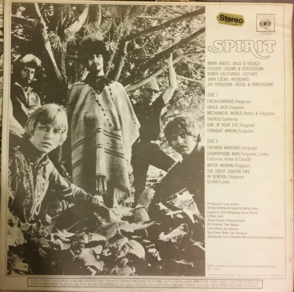 Image of Back Cover of LP - VG/VG+ - SPIRIT, Spirit (CBS; 63278, UK 1968, Laminated Front Sleeve, Stereo), , - 1546084S