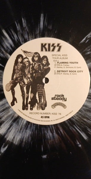 Image of Label Cover of 12" EP - NEW/NEW - KISS, 1976 Special KISS Tour EP (Universal Music; 00199957134507, Germany 2026 Reissue, Picture Sleeve, Black And White Vinyl, 45 RPM), , After the massive success of KISS's fourth studio album Destroyer, the band embarked on a 1976 summer tour. Casablanca Records released as a promo-only 12-inch EP with the four singles from the Destroyer album entitled A Special KISS Tour Album. Now commercially available for the first-time ever and exclusively for Record Store D