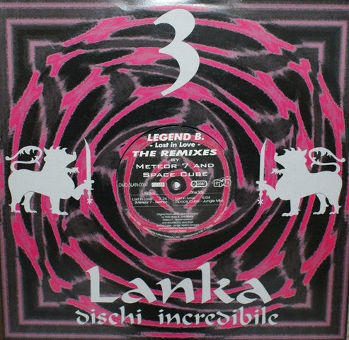 Image of Front Cover of 12" - G/G - LEGEND B., Lost In Love (The Remixes By Meteor 7 And Space Cube) (3 Lanka; DMD 3LAN-006R, Germany 1995, Company Sleeve), Record marked and scuffed. Sleeve damaged and worn at edges, creased, bent at bottom towards corner, some patches of damage on front too. A rip at top, - 1516374C