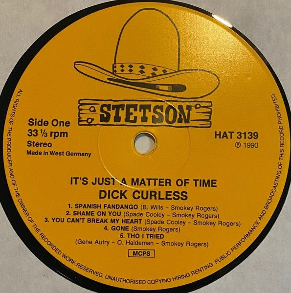 Image of Label Cover of LP - VG/VG - DICK CURLESS, It's Just A Matter Of Time (Stetson; HAT 3139, UK 1990), , - 1516493C