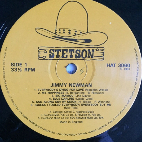 Image of Label Cover of LP - VG/VG - JIMMY C. NEWMAN, Jimmy Newman (Stetson; HAT 3060, UK 1980s Reissue), Strong VG, Red pen on rear sleeve. , - 1516494C