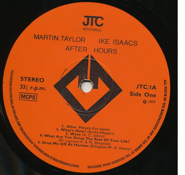 Image of Label Cover of LP - G+/VG - MARTIN TAYLOR, IKE ISAACS, After Hours (JTC Records; JTC 1, UK 1979), , - 1526300E