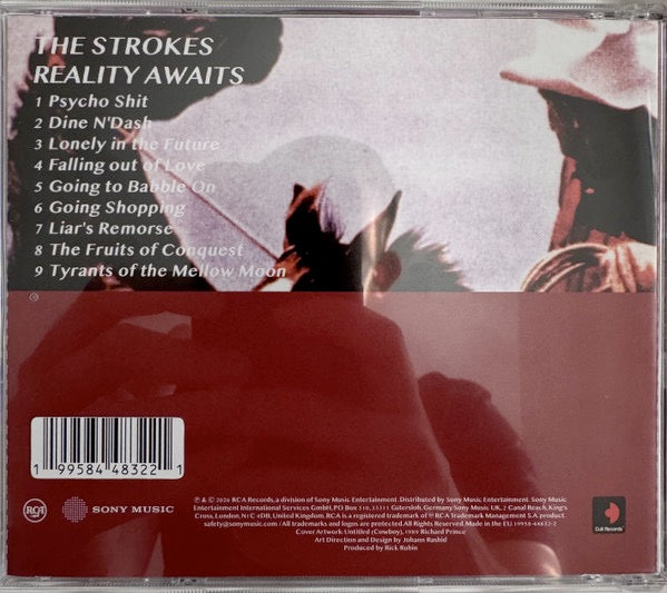 Image of Back Cover of CDs - NEW/NEW - THE STROKES, Reality Awaits (Sony; 19958448322, UK 2026, Jewel Case), , Produced by Rick Rubin, Reality Awaits is the 7th album from The Strokes. Full track list includes nine new songs set for release on June 26. - 3056061S