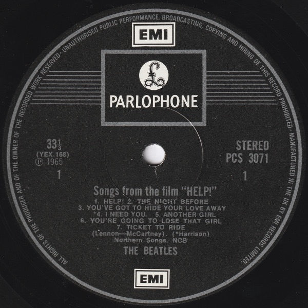 Image of Label Cover of LP - VG/VG - THE BEATLES, Help! (Parlophone Black & White Labels With Two EMI Boxes; PCS 3071, UK 1984 Reissue, G&L Sleeve, HTM Runouts On Both Sides), Strong VG, - 2516087C