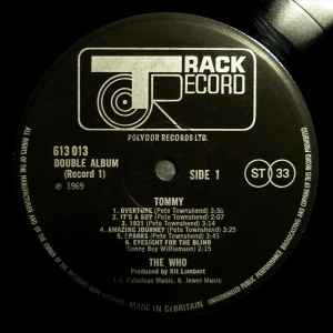 Image of Label Cover of 2xLP - VG/VG - THE WHO, Tommy (Track Record; 613 013/4, UK 1969, Laminated Trifold Sleeve, Numbered Booklet, Autocoupled Pressing, EJ Day Printing, First Pressing), Very Strong VG, Cover Of Booklet Unattached, Wear To Bottom Seam, - 1626167E
