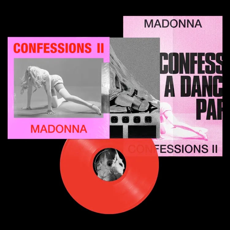 Image of Front Cover of LP - NEW/NEW - MADONNA, Confessions II (Warner; 0093624822783, UK 2026, Inner, Poster, Red Vinyl), , The new album is the continuation of the iconic counterpart Confessions on a Dance Floor. Madonna sums up her new record best by quoting the first few lines of her song, One Step Away, “People think that dance music is superficial, but they’ve got it all wrong. The dance floor is not just a place, it’s a threshold: A ritualistic space where movement replaces language.” Madonna adds “W