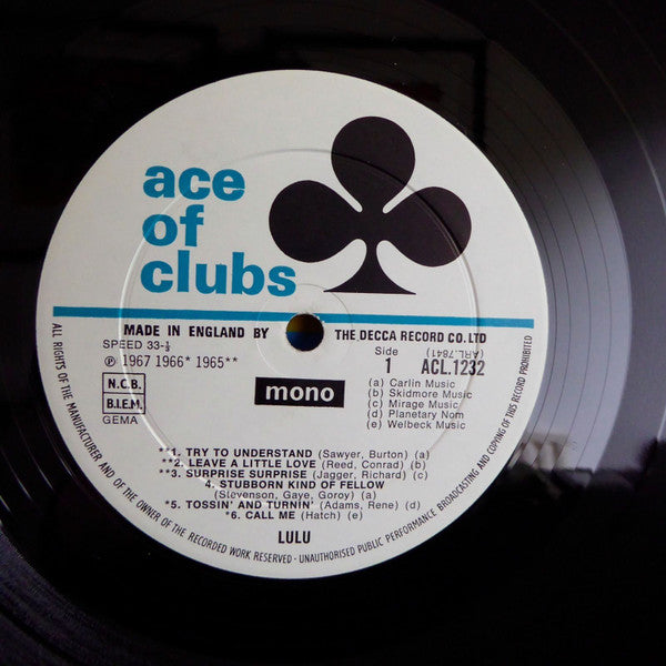 Image of Label Cover of 0925520E: LP - LULU, Lulu! (Ace of Clubs; ACL 1232, UK 1967, Laminated Front Sleeve, Mono) VG/VG