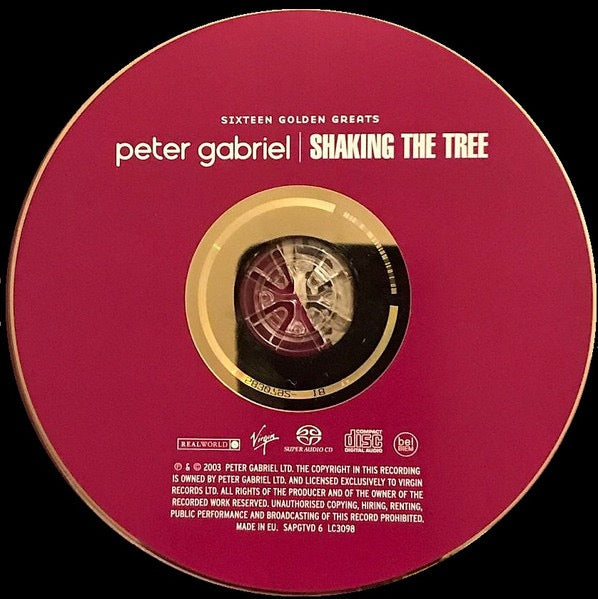 Image of Label Cover of SACD - VG+/EX - PETER GABRIEL, Shaking The Tree: Sixteen Golden Greats (Real World Records; SAPGTVD 6, Europe 2003 Reissue, Stickered Case, Hybrid Stereo. Made In EU), Promo sticker over barcode., - 1616349C