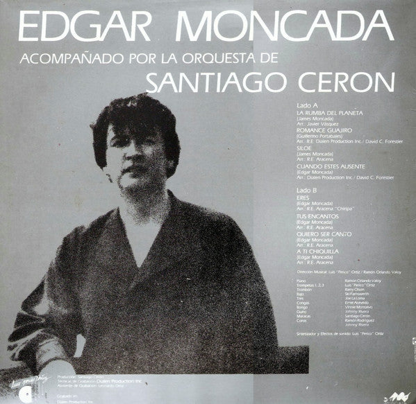 Image of Back Cover of LP - VG/VG+ - EDGAR MONCADA ACOMPA ANDO POR LA ORQUESTA DE SANTIAGO CERON, La Rumba Del Planeta (Moncada Productions; EMLP-001, Colombia 1989), Edge Wear, - 1646214S