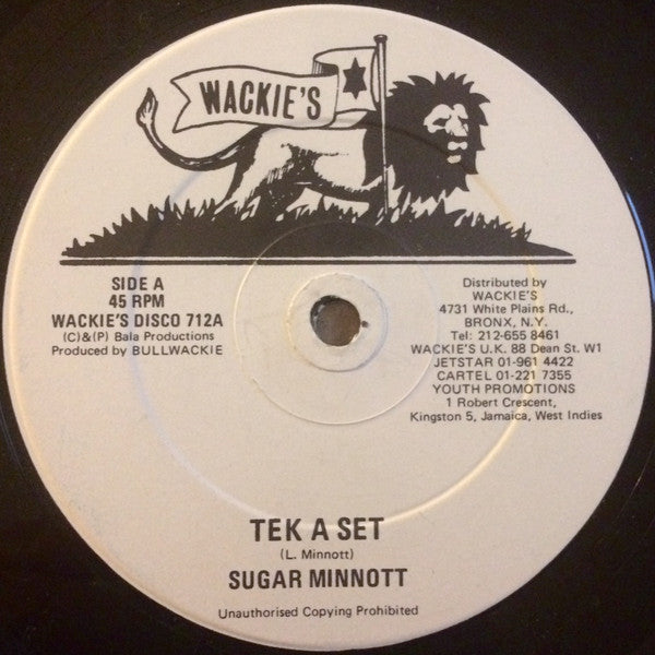 Image of Front Cover of 12" - /G+ - SUGAR MINOTT, Tek A Set (Wackie's; WACKIE'S DISCO 712, UK & US 1980s), Visual marks and scuffs, plays fine above grade. , - 1616546C