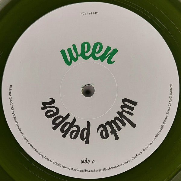Image of Label Cover of LP - NEW/NEW - WEEN, White Pepper (Rhino Elektra; , Europe 2026 Reissue, Standard Sleeve, 140g Green Vinyl), , White Pepper is hands down Ween at their most accessible. The album's title combines the Beatles White Album and Sgt. Pepper's titles, hinting at what lies within. It's a genius only Ween could conjure up across White Pepper's twelve tracks. Long out of print, this new coloured vinyl reissue of the original album is on green pepper vinyl. Featuring "Bananas and Blow", "Even