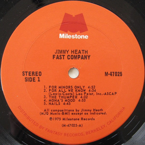 Image of Label Cover of 2xLP - VG/VG - JIMMY HEATH, Fast Company (Milestone; M-47025, US 1975, Gatefold, 2 Company Inners), Only Side 2 is VG, the rest are VG+. , - 1726164E