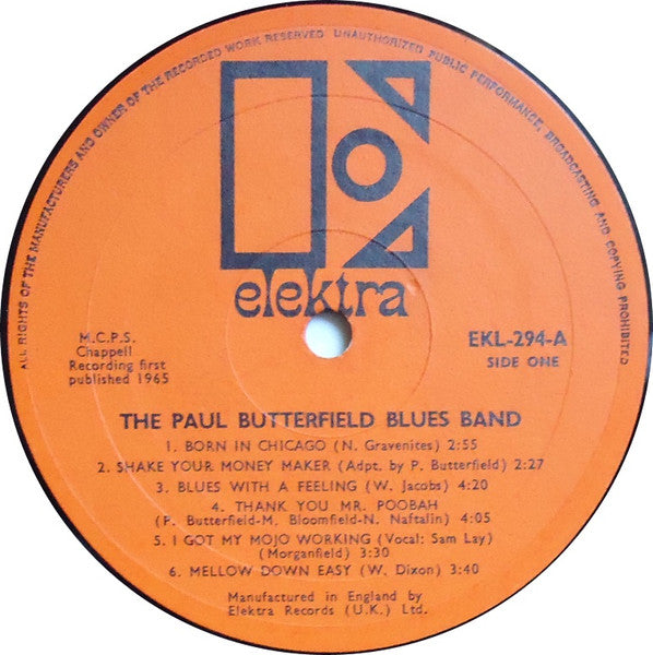 Image of Label Cover of LP - VG/G+ - THE PAUL BUTTERFIELD BLUES BAND, The Paul Butterfield Blues Band (Elektra; EKL 294, UK (disc) 1965, Sleeve Printed in USA, 2nd UK Mono Issue), Edge wear. Marks across both sides of disc., - 1746164S