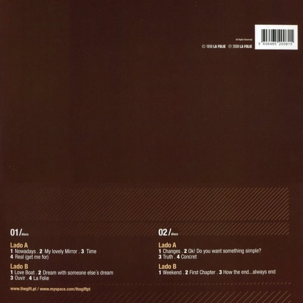 Image of Back Cover of 2xLP - VG/EX - THE GIFT, Vinyl (La Folie Records; 560646520081, Portugal 2008, Gatefold), Just a few small creases to sleeve. Discs look unplayed., - 1716480C