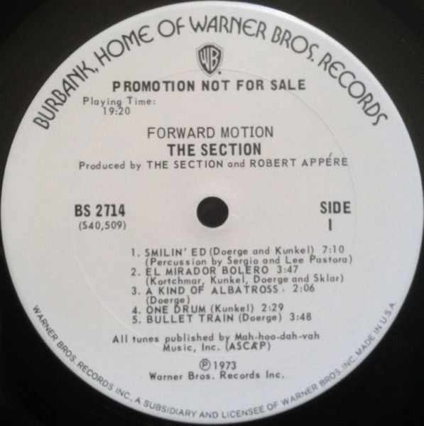 Image of Label Cover of LP - VG/VG - THE SECTION, Forward Motion (Warner Bros. Records; BS 2714, US 1973, Promo, Inner), Light marks. Wear to sleeve with ringwear. Promo sticker on sleeeve., - 1726126E