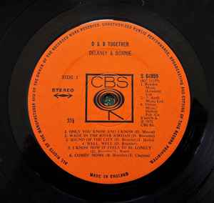 Image of Label Cover of LP - VG/VG - DELANEY & BONNIE, D & B Together (CBS; 64959, UK 1972, White Label Promo, Inner), couple of light marks, name written on inner, light cover wear, - 1746211S