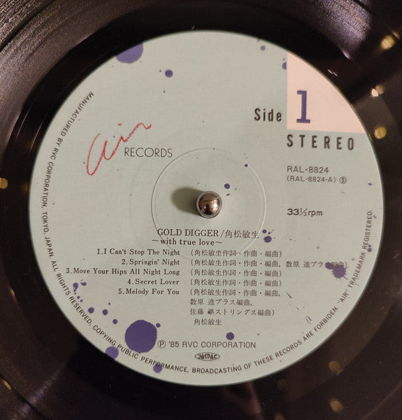 Image of Label Cover of LP - VG/VG - TOSHIKI KADOMATSU, Gold Digger ~With True Love~ (Air Records; RAL-8824, Japan 1986 Reissue, Insert, NO Obi), Small scratch on track2, edge creasing, - 1746214S