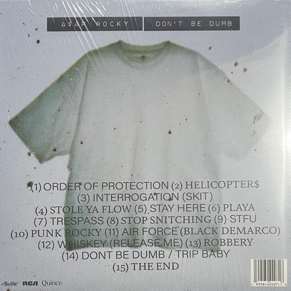 Image of Back Cover of 2xLP - EX/EX - ASAP ROCKY, Don't Be Dumb (AWGE; 199584240718, US 2026, Quince Shirthead Edition, 2 Inners, Limited Edition 1 Black 1 White vinyl), , - 1746260S