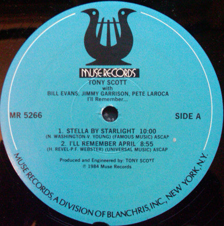 Image of Label Cover of LP - VG/VG - TONY SCOTT, BILL EVANS, JIMMY GARRISON, PETE LA ROCA, I'll Remember (Muse Records; MR 5266, US 1984), Edge and corner wear on sleeve; light mottling; small writing too, - 1716613C