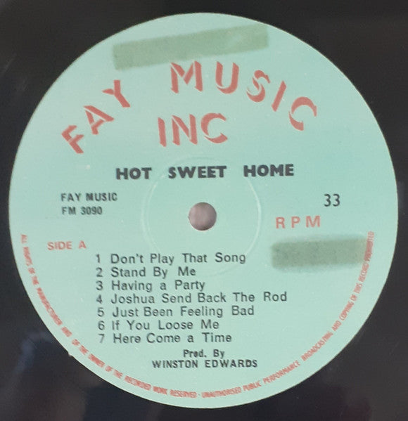 Image of Label Cover of LP - G+/G+ - VARIOUS ARTISTS, Hot Sweet Home - Reggae Memories Of Jamaica (Fay Music Inc.; FM 3090, UK 1975, Rare Lee Perry tracks!), Conservative grading, plays above grading. Sticker ghost on sleeve, general wear., - 1746306S
