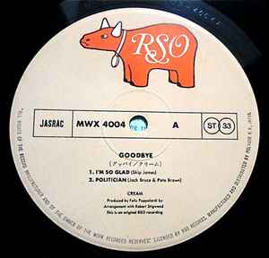 Image of Label Cover of LP - VG+/VG+ - CREAM, Goodbye (RSO; MWX 4004, Japan 1979 Reissue, Pasteback Gatefold, Insert, NO Obi), , - 1846002S