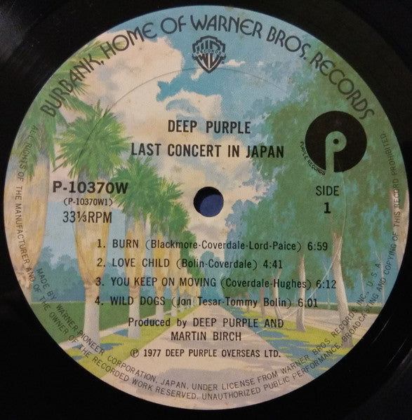 Image of Label Cover of LP - VG/VG+ - DEEP PURPLE, Last Concert In Japan (Warner Bros. Records; P-10370W, Japan 1977, Pasteback Sleeve, NO Insert, NO Obi), Light ring wear, - 1846007S