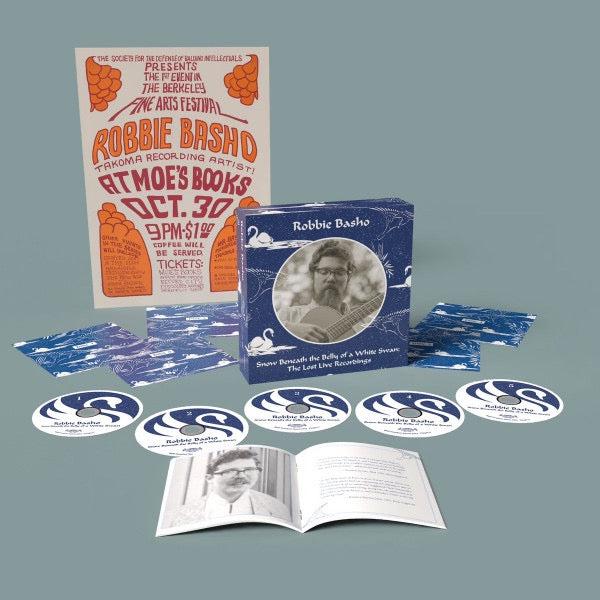 Image of Label Cover of 5xCD - VG+/VG+ - ROBBIE BASHO, Snow Beneath The Belly Of A White Swan (The Lost Live Recordings) (Tompkins Square; TSQ4111, US 2024, Box Set, Booklet & Poster), Still In Opened Shrinkwrap, - 1816011C