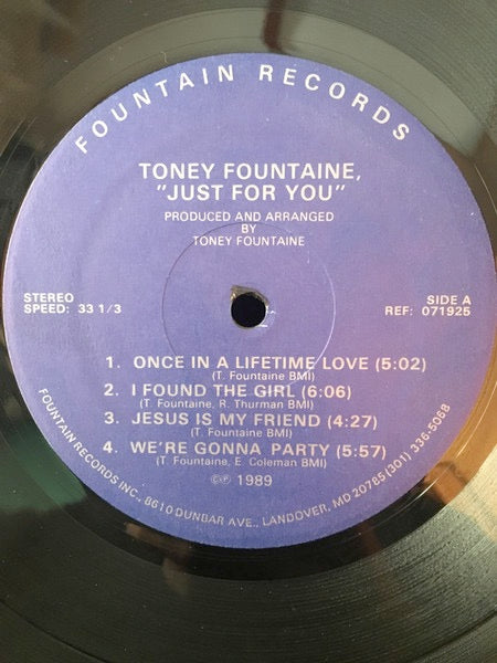 Image of Label Cover of LP - G/G+ - TONEY FOUNTAINE, Just For You (Fountain Records; 071925, US 1989), Surface tears and writing on front and back of sleeve. Disc has light marks only - plays well. WOL., - 1816458C
