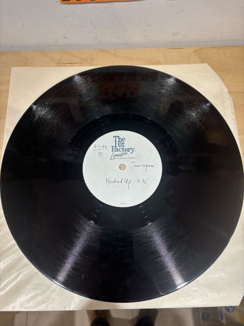 Image of Label Cover of 12" - VG+/VG+ - JAMIROQUAI, Blow Your Mind (Parts 1 & 2) / Hooked Up (Not On Label; none, UK 1993, The Hits Factory Stickered Sleeve, Acetate), Clean glossy acetate, nice strong smell, Clean hand written Hits Factory sleeve, Variant with Hooked Up instrumental on B side. , - 1816202S