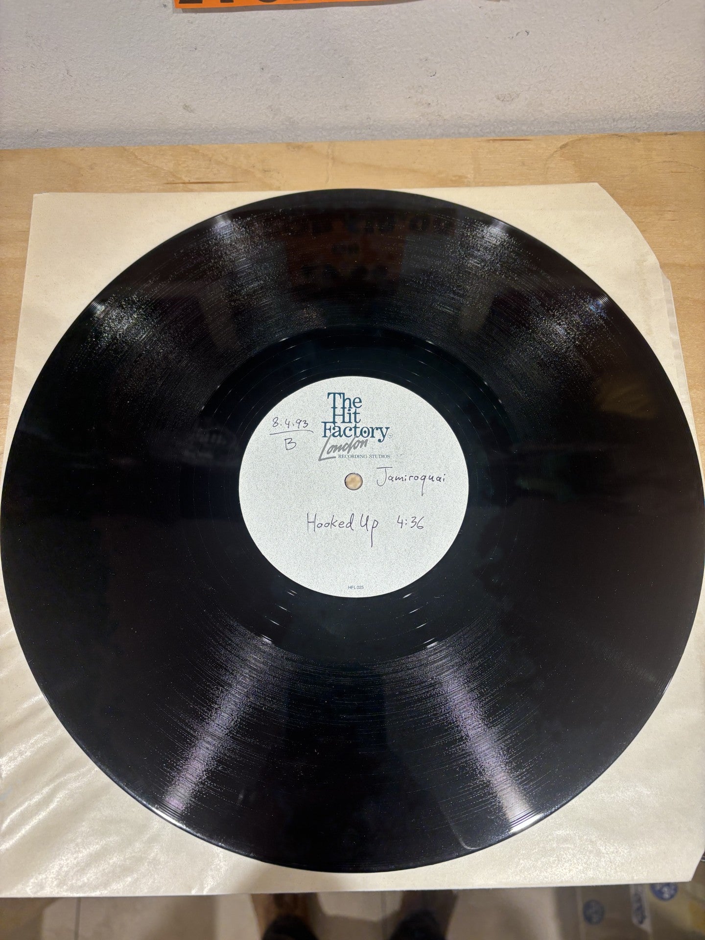 Image of Label Cover of 12" - VG+/VG+ - JAMIROQUAI, Blow Your Mind (Parts 1 & 2) / Hooked Up (Not On Label; none, UK 1993, The Hits Factory Stickered Sleeve, Acetate), Clean glossy acetate, nice strong smell, Clean hand written Hits Factory sleeve, Variant with Hooked Up instrumental on B side. , - 1816202C