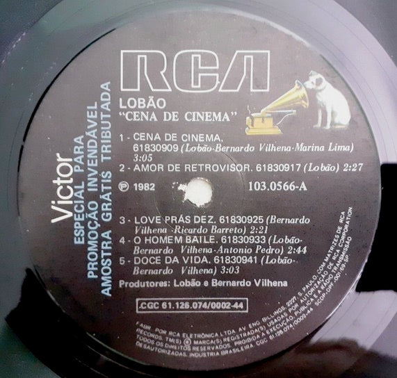 Image of Label Cover of LP - VG/G+ - LOB O, Cena De Cinema (RCA Victor; 103.0566, Brazil 1982, Insert), Disc has some light marks and scuffs. Edge wear and creases to sleeve., - 1816463C