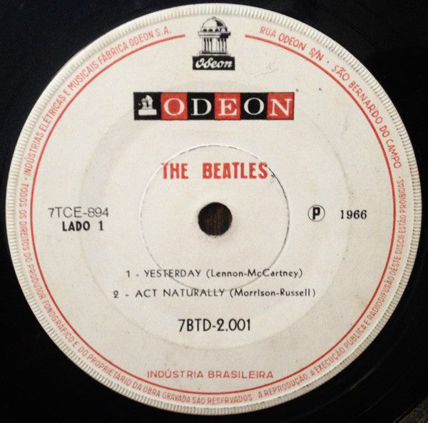 Image of Label Cover of 7" EP - G+/VG - THE BEATLES, Yesterday (Odeon ; 7 BTD 2.001, Brazil 1966, "Sandwich" Cover), Sleeve Dirty With Name Written On, - 1826279E