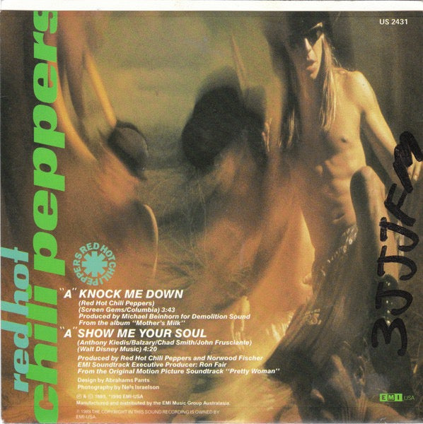 Image of Back Cover of 7" - VG/VG - RED HOT CHILI PEPPERS, Knock Me Down / Show Me Your Soul (EMI USA; US 2431, Australasia 1990 Reissue, Picture Sleeve), Strong VG, - 1816507C