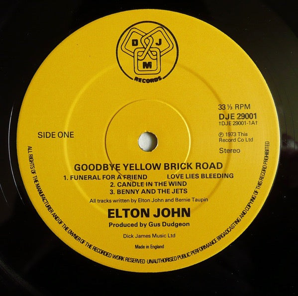 Image of Label Cover of 2xLP - VG+/VG - ELTON JOHN, Goodbye Yellow Brick Road (DJM Records Yellow Labels; DJE 29001, UK 1978 Reissue, Tri-Fold Sleeve), , - 2546070S