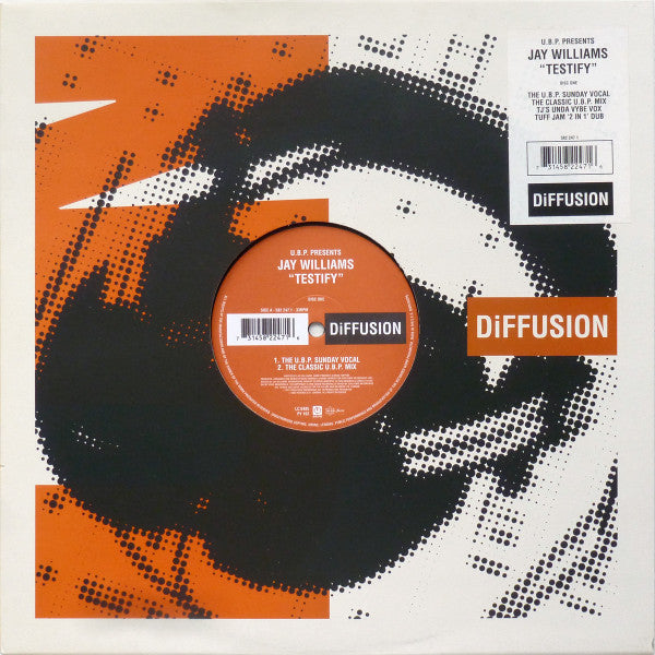Image of Label Cover of 12" - G+/G+ - U.B.P. PRESENTS JAY WILLIAMS, Testify (DiFFUSION; 582 247 1, UK 1997, Stickered Company Sleeve), , - 4016075C